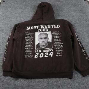 Bad Bunny Hoodie Large Most Wanted Tour 2024 Brown Made USA Pullover Concert